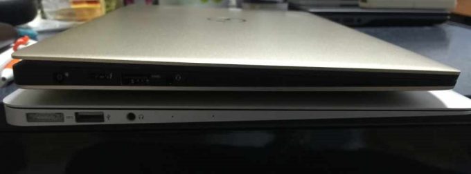 XPS13とMacBook Air13インチの薄さ比較（側面）